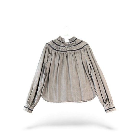 BECCA ETC Tops - BECCA ETC Gray Button Front Long Sleeve Mock Neck Blouse Women's Size M